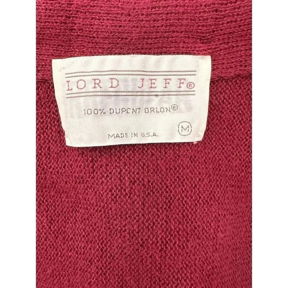 1980s Jefflon Lord Jeff 100% Dupont Orlon Acryclic USA Made Red Sweater Cardigan - Picture 6 of 7